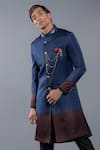 Buy_More Mischief_Blue Silk Linen Ombre Sherwani _at_Aza_Fashions