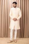 Buy_Ankit V Kapoor_Peach Raw Silk Embroidery Anchor Zain Floral Sherwani Set _at_Aza_Fashions