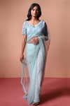 Buy_Soha by Harleen and Sona_Blue Net Embroidered Sequin V Sheer Embellished Saree With Blouse  _at_Aza_Fashions