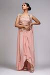 Buy_Shruti S_Peach Silk, Crepe Mirrors Placket Embroidered Cape And Draped Dhoti Skirt Set_at_Aza_Fashions
