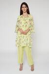 Buy Bha Sha Green Georgette, Satin V-neck Stella Floral Print Tunic And Straight Pant Set at Aza Fashions Buy_Bha Sha_Green Georgette, Satin V-neck Stella Floral Print Tunic And Straight Pant Set _at_Aza_Fashions