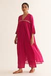Buy_Dot_Pink Cotton Hand Embroidered Resham And Pitta Work Mrinal Pleated Kurta & Pant Set_at_Aza_Fashions