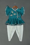 Buy_Maaikid_Green Silk, Cotton Embroidery Zardozi Peplum Top And Afghani Pant Set _at_Aza_Fashions