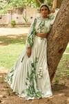Buy_17:17 By Simmi Saboo_Off White Muslin Silk Printed And Cut Dana Hand Rabia Lehenga Bustier Set _at_Aza_Fashions