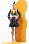 Buy_Nautanky_Blue Top Natural Crepe Printed Abstract Leaf Crop And Short Skirt Set _at_Aza_Fashions