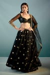 Buy_Aaryaa By Kashveen Kohli_Black Net Embroidered Crystal Sweetheart Neck Pearl Embellished Lehenga Set _at_Aza_Fashions