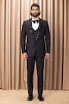 Buy_Ankit V Kapoor_Black Suiting Hand Embroidered Peak Lapel Tuxedo Pant Set _at_Aza_Fashions