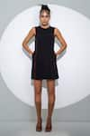 Buy_Pocketful Of Cherrie_Black Crepe Plain Round Neck Sleeveless Straight Silhouette Dress  _at_Aza_Fashions