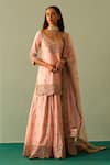 Buy_Angad Singh_Pink Raw Silk Embroidered Zardozi Leaf Neck Floral Kurta Sharara Set _at_Aza_Fashions