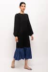 Buy_Neora By Nehal Chopra_Black Bemberg Modal Silk Round Solid Gathered Dress _at_Aza_Fashions
