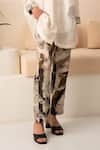 Arcvsh by Pallavi Singh_Grey Chanderi Print Abstract Floral Pant _Online_at_Aza_Fashions