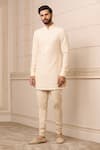 Buy_Tarun Tahiliani_Ivory Churidar  Stretch Poplin And Kurta  Cotton Silk Stripe Pattern Set _at_Aza_Fashions