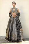 Buy_Neha Khullar_Black Net Woven Geometric Patterns V Neck Flared Lehenga Set _at_Aza_Fashions