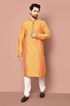 Buy_Aryavir Malhotra_Yellow Kurta Cotton Silk Printed Small Flower Set_at_Aza_Fashions