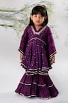 Buy_Lil Angels_Purple Chikankari Embellished Floral Sequin Kurta And Gharara Set _at_Aza_Fashions