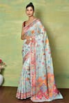 Buy_Nazaakat by Samara Singh_Sky Blue Kashmiri Cotton Silk Woven Floral Motifs Bouquet Saree_at_Aza_Fashions