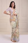 Buy_Shwetanga_Ivory Organic Cotton Printed Abstract Sweetheart Saree With Embroidered Blouse _at_Aza_Fashions