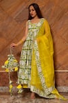 Buy_POMCHA JAIPUR_Yellow Anarkali And Pant Cotton Printed Floral Round Tiered Set _at_Aza_Fashions