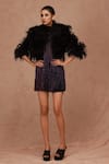 Buy_SHRIYA SOM_Black Tulle Embroidery Feathers Open Bolero Jacket  _at_Aza_Fashions