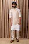 Buy_Ankit V Kapoor_Beige Raw Silk Hand Embroidered Mirror Work Hasan Nehru Jacket _at_Aza_Fashions