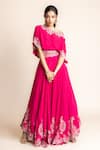 Buy_Nupur Kanoi_Fuchsia Crepe Hand Embroidery Mirror Work Placement Top With Sharara  _at_Aza_Fashions