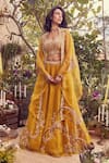 Buy_Prisho_Yellow Silk, Organza Embroidery Round Neck Floral Lehenga Set _at_Aza_Fashions