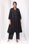 Buy_Khat_Black Poplin, Cotton Collared Side Gathered Kurta And Pant Set _at_Aza_Fashions
