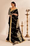 Buy_Gulabo by Abu Sandeep_Black 100% Pure Chanderi Silk Embellished Gota Work Rose Saree  _at_Aza_Fashions