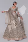 Buy_Taisha_Beige Handloom Cotton Organza Floral Crystal Embellished Bridal Lehenga Set _at_Aza_Fashions