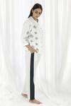 Buy_Khat_White Cotton Collared Circle Print Shirt And Pant Set _at_Aza_Fashions