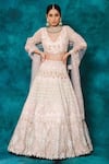 Buy_mehar_Pink Net Hand Embroidery Pearls V Neck And Stone Bridal Lehenga Set  _at_Aza_Fashions