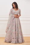 Buy_Rahul Mishra_Grey Lehenga- Silk Embroidery French Knot And Inara Floral Bridal Set _at_Aza_Fashions