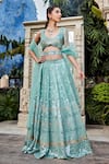 Buy_Mehak Murpana_Green Dupion Crepe Embroidery Mirror Deep Round Blouse Bridal Lehenga Set _at_Aza_Fashions
