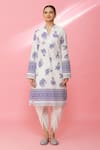 Buy_Naintara Bajaj_White Cotton Printed Floral Mandarin Collar Kurta And Dhoti Pant Set _at_Aza_Fashions