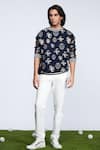 Buy_S & N By Shantnu Nikhil_Blue Viscose, Polyester, Faux Leather Sncc Logo Embellished Sweatshirt _at_Aza_Fashions