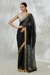 Buy_Mint N Oranges_Black Chanderi Handwoven Saree With Unstitched Blouse Fabric_at_Aza_Fashions