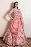 Buy_Kesar Studio_Pink Bamberg Silk (80 Grams) Embroidery Flower Round Lehenga Set _at_Aza_Fashions