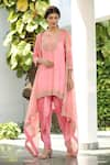 Buy_Tarini Vij_Pink Kurta And Dhoti Irish Satin Cape Silk Organza Sheer & Pant Set _at_Aza_Fashions