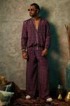 Buy_Esha L Amin_Purple Modal Satin Printed Stripe Joggers _at_Aza_Fashions