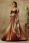 Buy_Shilpi Gupta_Brown Blouse Raw Silk Embroidery Thread Collared Ombre Waistband Skirt Set _at_Aza_Fashions