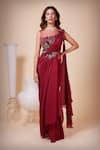 Buy_Saaj by Ankita_Red Metallic Georgette Embroidered Sequin Boat Neck Saree Gown _at_Aza_Fashions