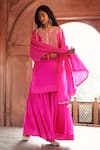 Buy_Pink City by Sarika_Pink Silk Embroidered Gota Patti Round Embellished Kurta Sharara Set _at_Aza_Fashions