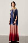 Buy_Akhl_Blue Satin (66% Viscose 34% Modal) + Textured Yarn ( 50% Cotton Gradient Kaftan _at_Aza_Fashions