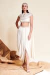 Buy_Reeti Arneja_Ivory Georgette Embroidery Cutdana Collared Enigma Crop Top With Dhoti Skirt _at_Aza_Fashions