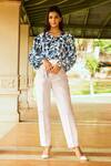 Buy_B'Infinite_White Crepe Print Leaves Peter Pan Collar Leaf Shirt And Trouser Set_at_Aza_Fashions