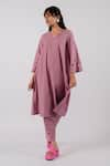 Buy_Tussah by Siddhi Shah_Purple Cotton Cut-work Circle V Cut Work Bell Sleeve Kurta With Pant  _at_Aza_Fashions