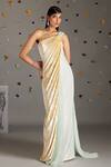 Buy_Gauri Dhawan_Beige Velvet Asymmetric Aurore Pre-draped Saree Gown For Women_at_Aza_Fashions