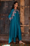 Buy_Shikha Mehta_Green Silk Chanderi Thread Stand Collar Tunic And Pyjama Set _at_Aza_Fashions