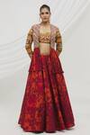 Buy_Vikram Phadnis_Wine Silk Printed Jaal Square Neck Jacket Lehenga Set _at_Aza_Fashions