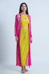 Buy_Nautanky_Yellow Crop Top Crepe Embroidery Sequin Embellished Drape Skirt Set  _at_Aza_Fashions